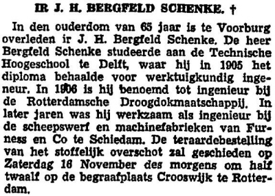1940 - Overlijden Johann Hermann Bergfeld Schenke (1875-1940)