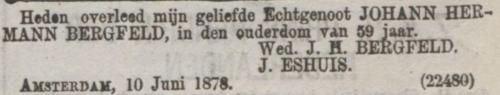 1878 - Overlijden Johann Hermann Bergfeld (1819-1878)