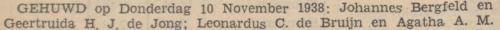 1938 - Huwelijk Johannes Bergfeld (geb. 19-7-1916) en Geertruida Helena Johanna de Jong