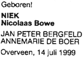 1999 - Geboorte Nicolaas Bowe Bergfeld (geb. 14-7-1999)