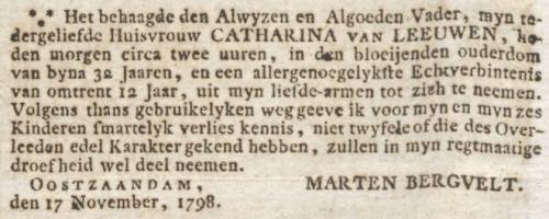 1798 - Overlijden Catharina van Leeuwen