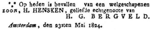1824 - Geboorte Nicolaas Bergveld (geb. 23-5-1824)