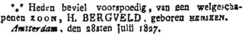 1827 - Geboorte Hermann Gerhard Bergveld (geb. 28-7-1827)