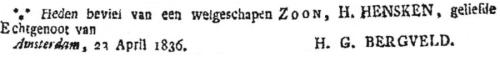 1836 - Geboorte Frederik Hendrik Bergveld (geb. 22-4-1836)
