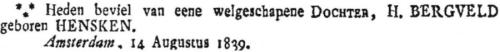 1839 - Geboorte Elsabe Bergveld (geb. 14-8-1839)