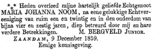 1859 - Overlijden Maria Johanna Noom