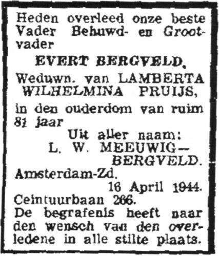 1862 - Overlijden Evert Bergveld (geb. 23-9-1862)