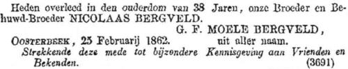 1862 - Overlijden Nicolaas Bergveld (geb. 23-5-1824)