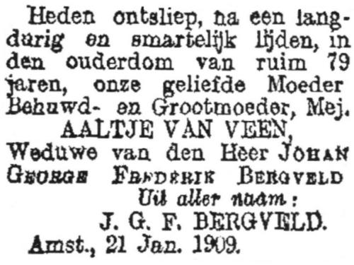 1909 - Overleden Aaltje van Veen