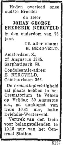 1935 - Overlijden Johan George Frederik (geb. -27-7-1859)