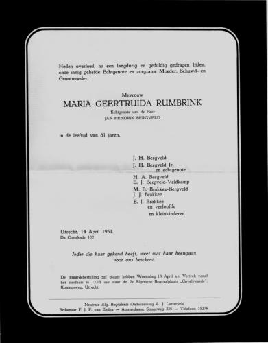 1951 - Overlijden Maria Geertruida Rumbrink