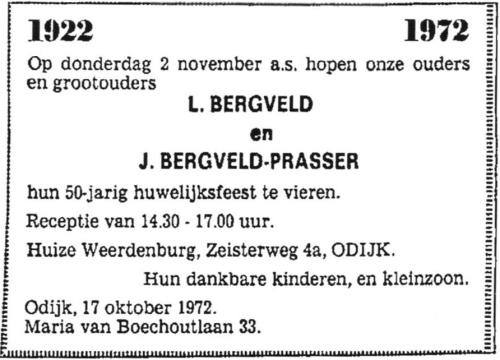 1972 - 50-jarig huwelijk Laurens Bergveld (geb. 8-12-1894) en Johanna Prasser
