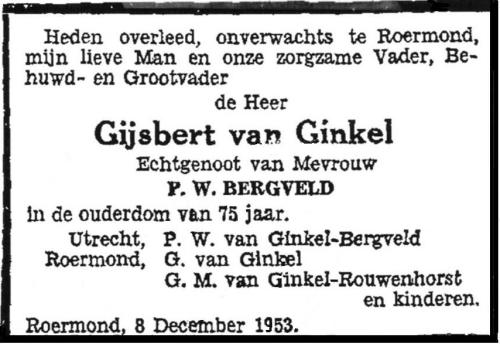 1953 - Overlijden Gijsbert van Ginkel