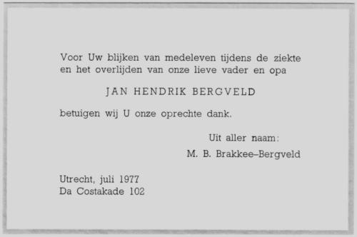 1977 - Overlijden Jan Hendrik Bergveld (geb. 18-2-1889)