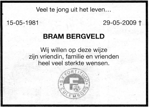 2009 - Overlijden Gerrit Bram Bergveld (geb. 15-5-1981)