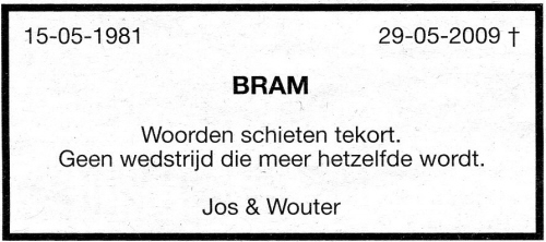 2009 - Overlijden Gerrit Bram Bergveld (geb. 15-5-1981)