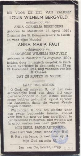 1944 - Bidprentje Anna Maria Faut en Louis Wilhelm Bergveld (geb. 18-4-1919)