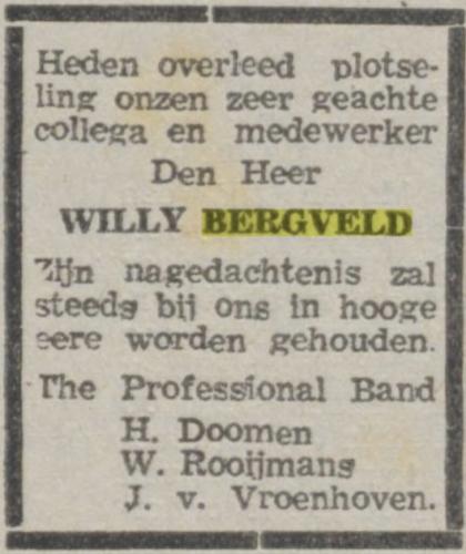 1944 - Overlijden Louis Wilhelm Bergveld (geb. 18-4-1919)