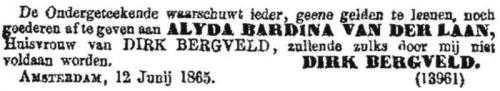 1865 - Dirk Bergvelt (geb. 7-4-1831) en Alijda Bardina van der Laan