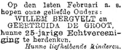 1896 - 25-jarig huwelijk Willem Bergvelt (geb. 4-11-1846) en Geertruida de Groot