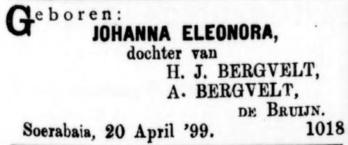 1899 - Geboorte Johanna Eleonora Bergvelt (geb. 20-1-1899)