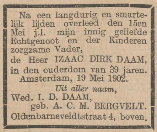 1902 - Overlijden Isaac Dirk Daam (1863-1902)