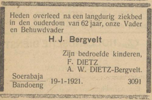 1921 - Overlijden Hendricus Johannes Bergvelt (1858-1921)