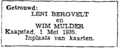 1935 - Huwelijk Helena Bergvelt en Wim Mulder