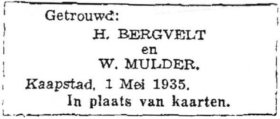1935 - Huwelijk Helena Bergvelt (geb. 27-4-1910) en Wim Mulder