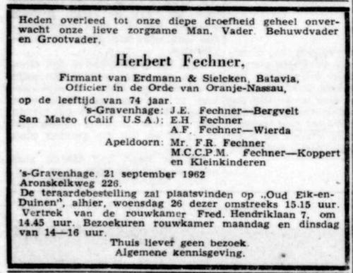 1962 - Overlijden Herbert Fechner (1888- 1962)