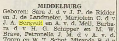 1972 - Geboorte Marjolein Clara Bergvelt (geb. 23-2-1972)