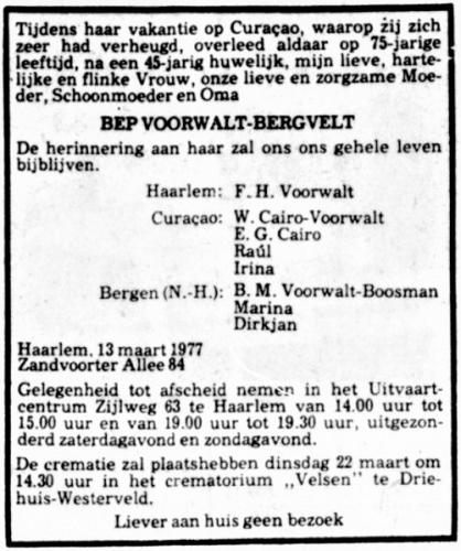 1977 - Overlijden Gijsberta Bergvelt (1901-1977)