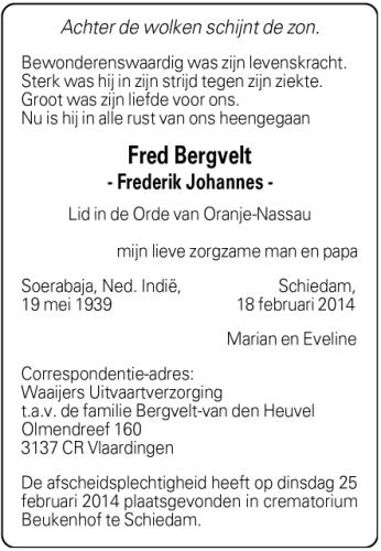 2014 - Overlijden Frederik Johannes Bergvelt (1939-2014)