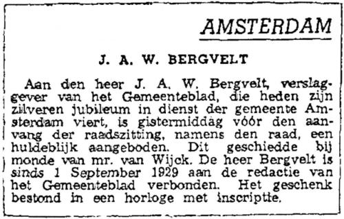 1940 - 25-jarig jubileum gemeentedienst Johannes Albertus Willem Bergvelt (geb. 29-11-1899)