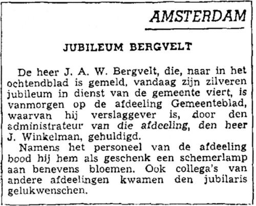 1940 - 25-jarig jubileum gemeentedienst Johannes Albertus Willem Bergvelt (geb. 29-11-1899)