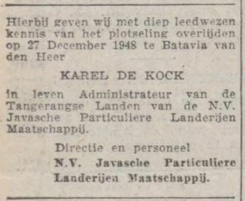 1948 - Overlijden Karel de Kock (geb. 19-10-1910)