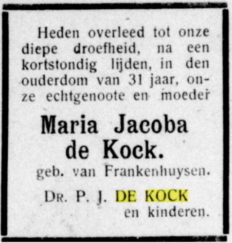 1915 - Overlijden Maria Jacoba van Frankenhuijsen