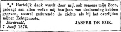 1875 - Overlijden Francisca van Houds