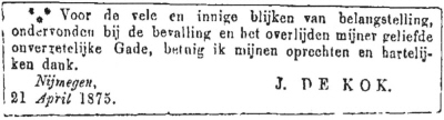 1875 - Overlijden Pietje van Dijl