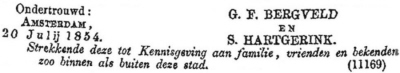 1854 - Ondertrouw Gerrit Frederik Moele Bergveld en Susanna Hartgerink