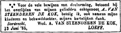 1885 - Overlijden Arie van Steenderen de Kok (1820-1885)