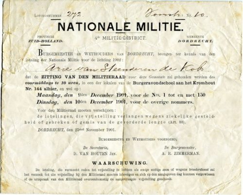 1901 - Oproep Nationale Militie Arie van Steenderen de Kok