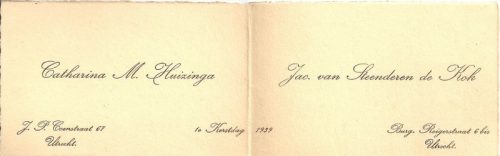 1939 - Verloving Jacques van Steenderen de Kok en Catharina Margaretha Huizinga