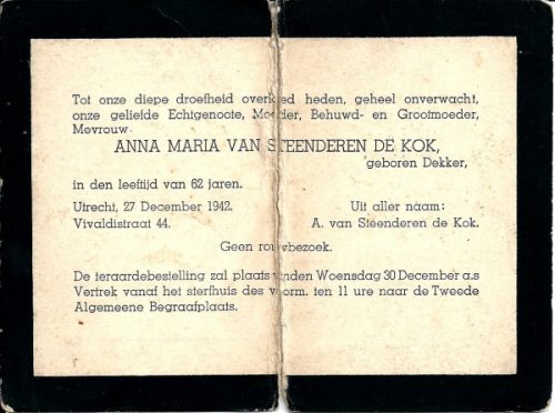 1942 - Overlijden Anna Maria Dekker (1880-1942)