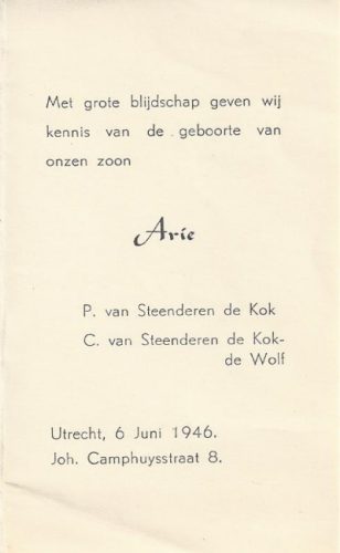1946 - Geboorte Arie van Steenderen de Kok