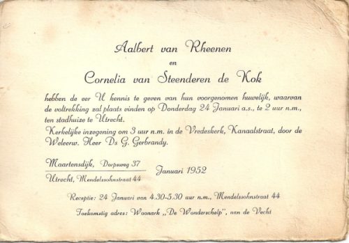1952 - Huwelijk Cornelia van Steenderen de Kok en Aalbert van Rheenen