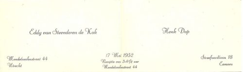1952 - Verloofd Alida van Steenderen de Kok en Jan Hendrik Otto Dop 