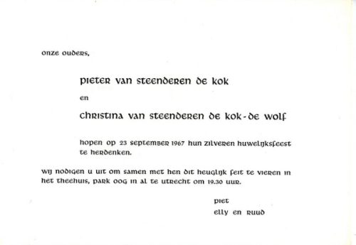 1967 - 25-jarig huwelijk Pieter van Steenderen de Kok en Christina de Wolf
