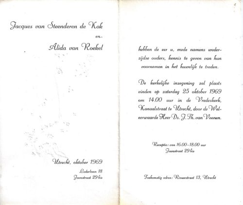 1969 - Huwelijk Jacobus Johannes van Steenderen de Kok en Alida van Roekel