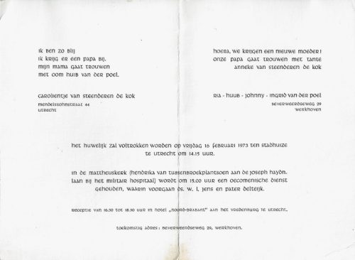 1973 - Huwelijk Anna Maria van Steenderen de Kok en Hubertus van der Poel
